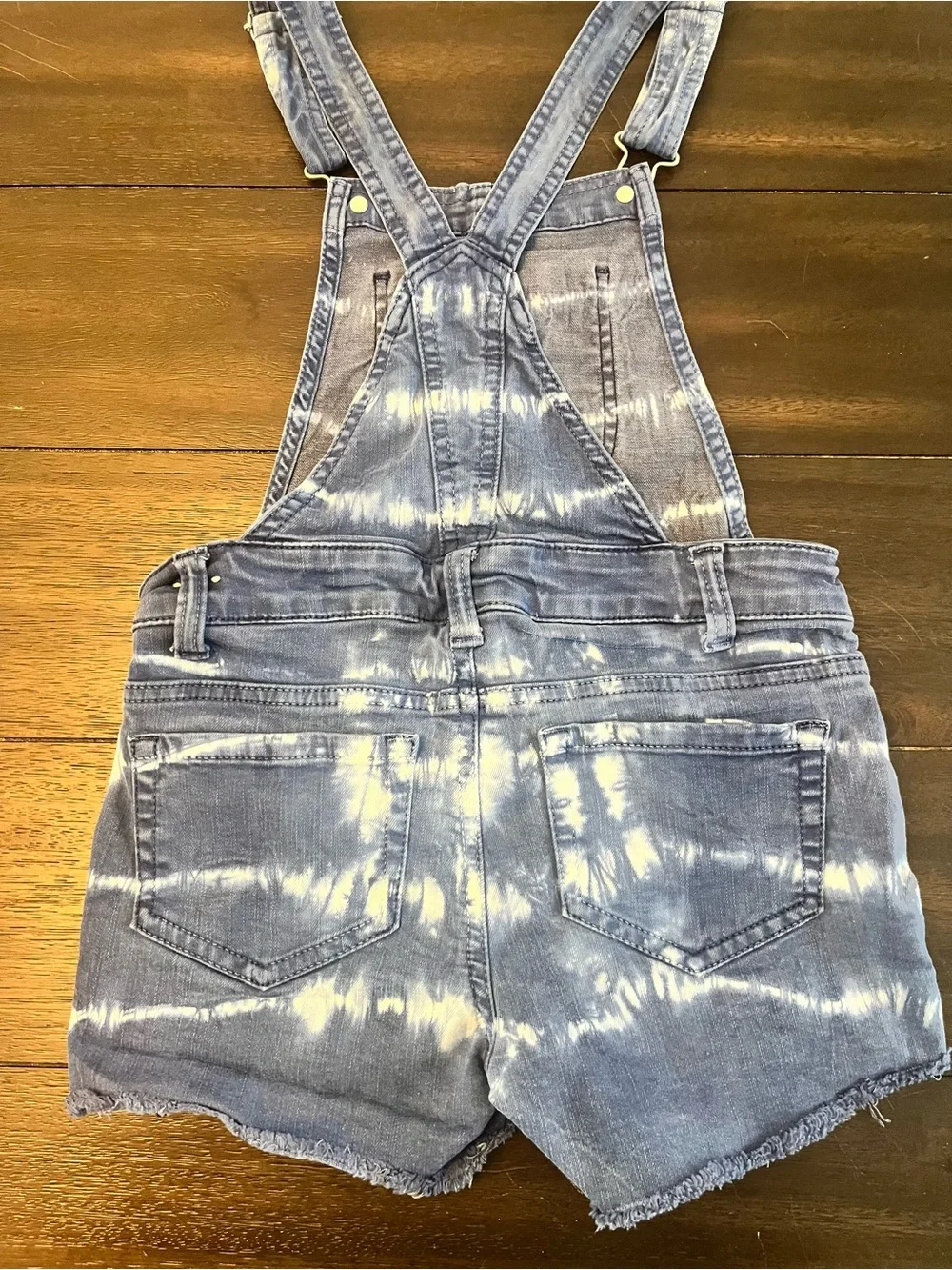 Justice Blue Tie-Dye Denim Overall Shorts